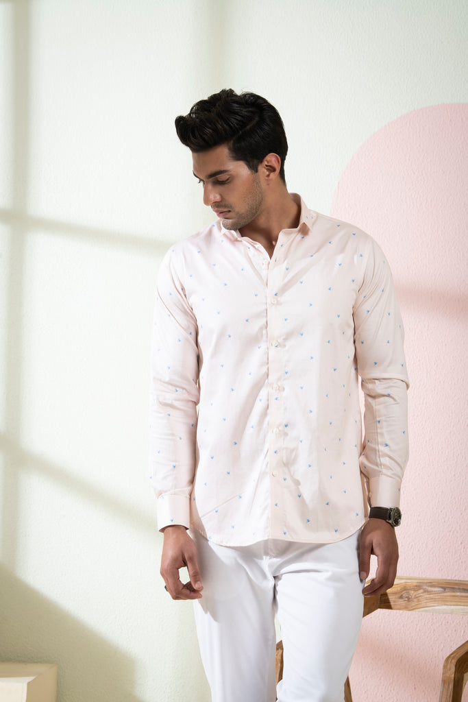 Men's Peach Color Naturist Full Sleeves Shirt