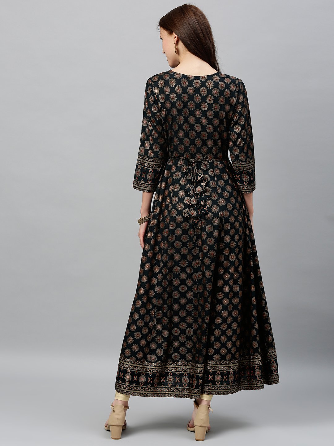 Women's Black & Golden Rayon Anarkali Kurta by Kip