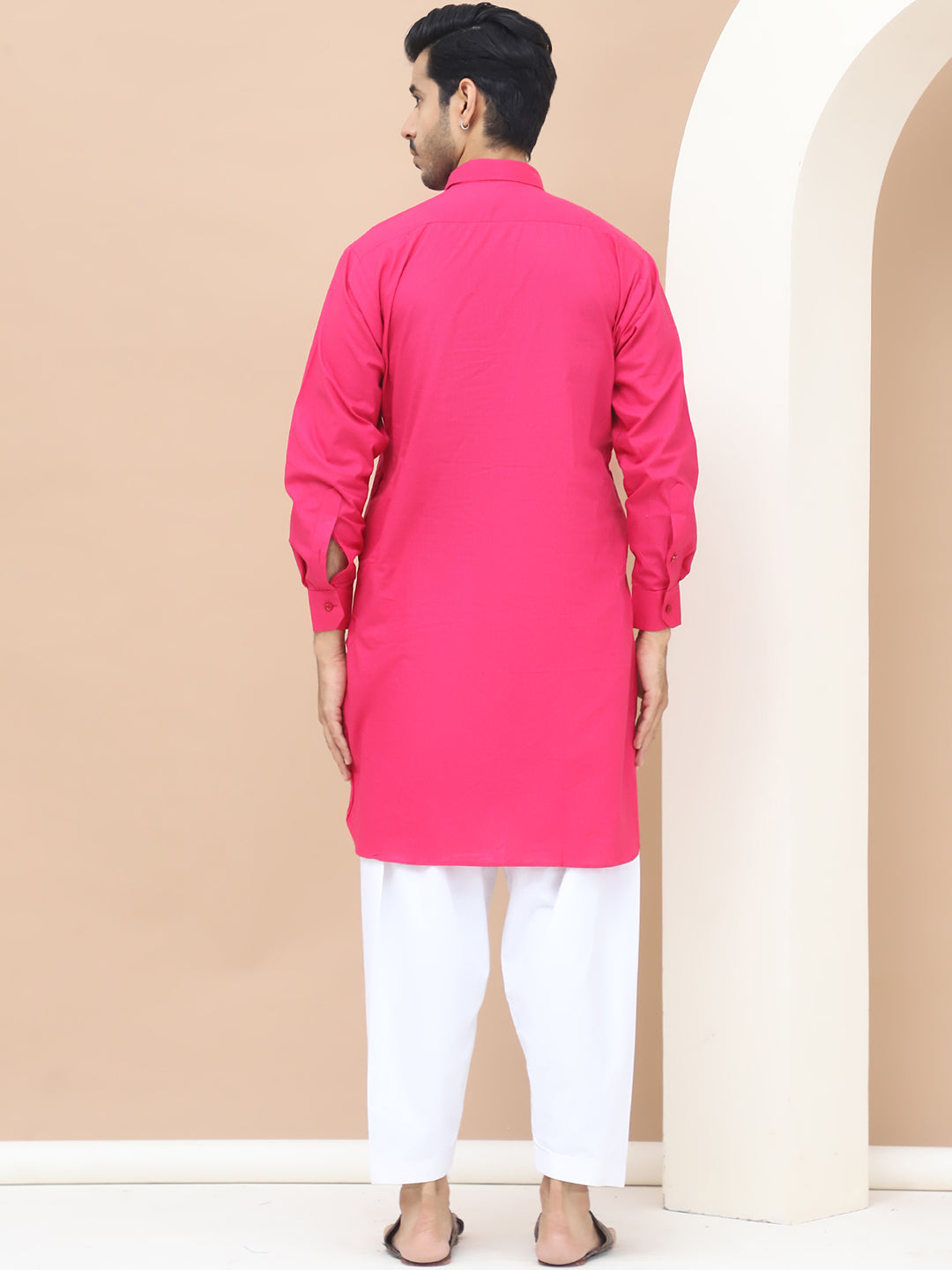 Men's  Pink Cotton Solid Kurta Set - Grage