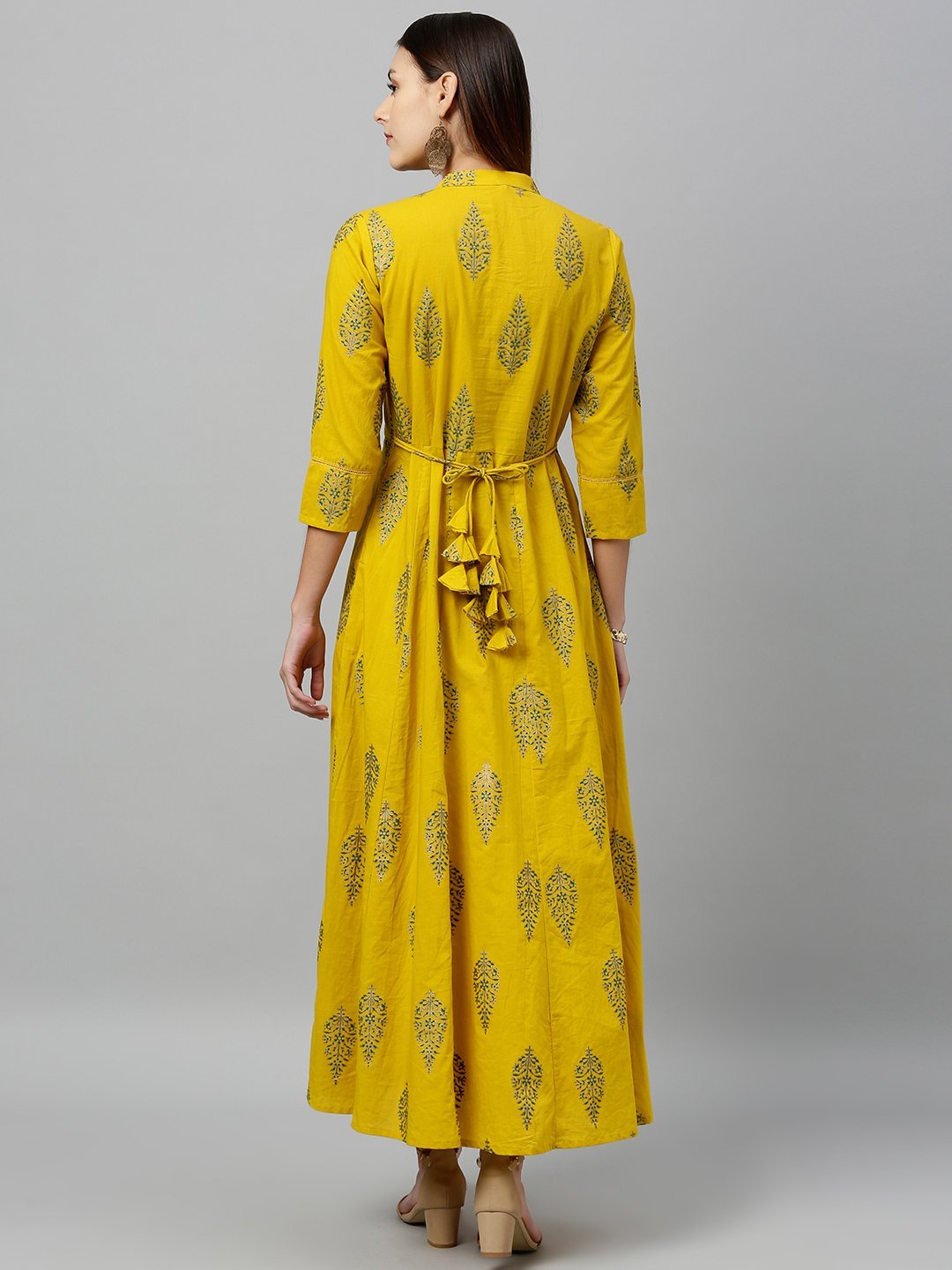 Women's Mustard Yellow Cotton Anarkali Kurta by Kip