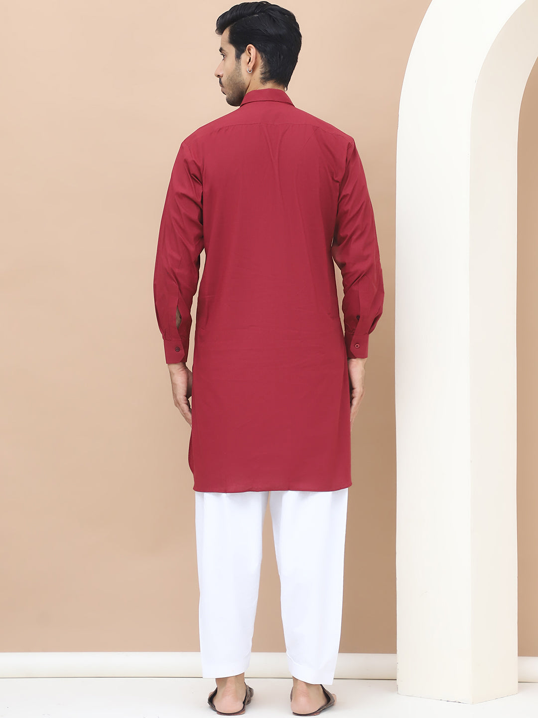 Men's  Maroon Cotton Solid Kurta Set - Grage