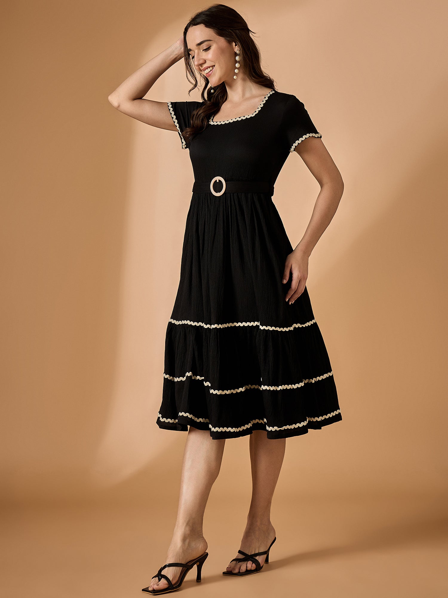 Women's Black Polyester Fit And Flare Dress Black / 2XL | Trendia Global Women's Black Polyester Fit And Flare Dress Black / 2XL | Trendia Global