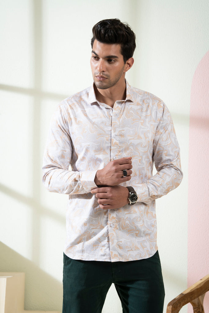Men's Peach Color Marbleized Full Sleeves Shirt