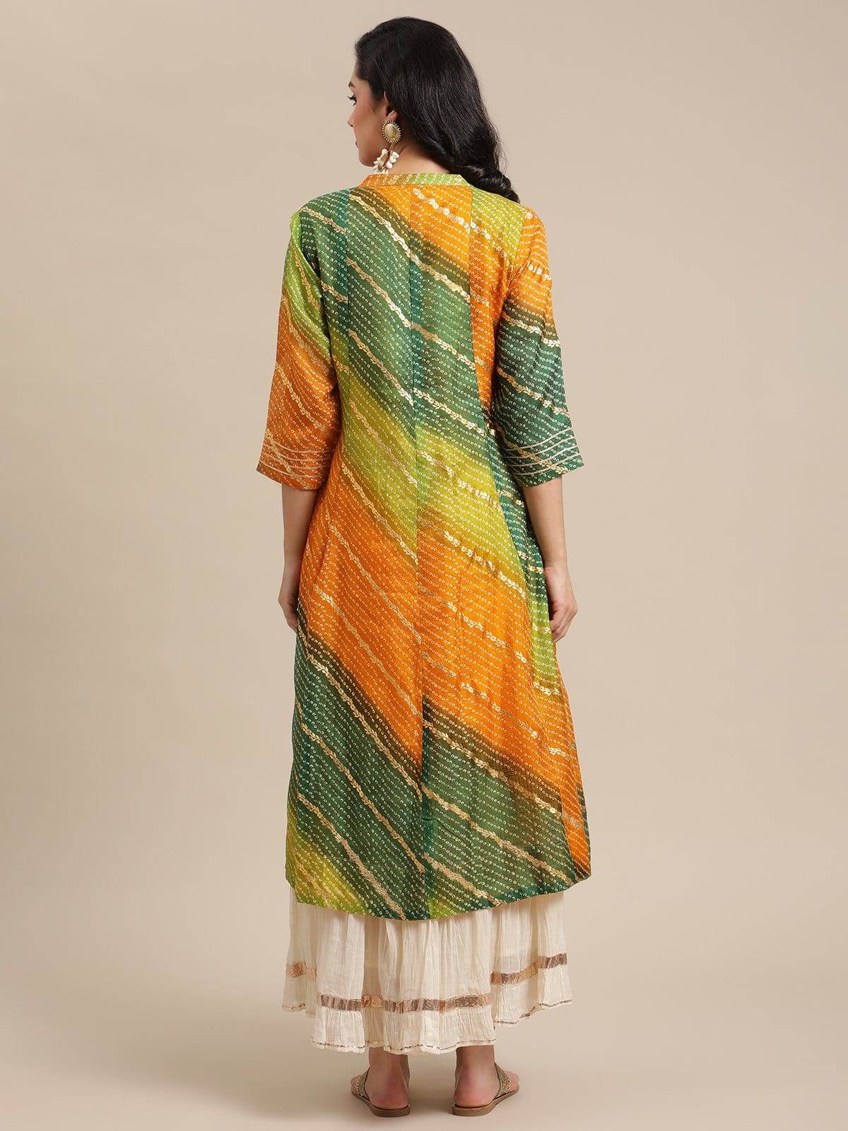 Women's Mustard And Lime Bandhej Foil Printed