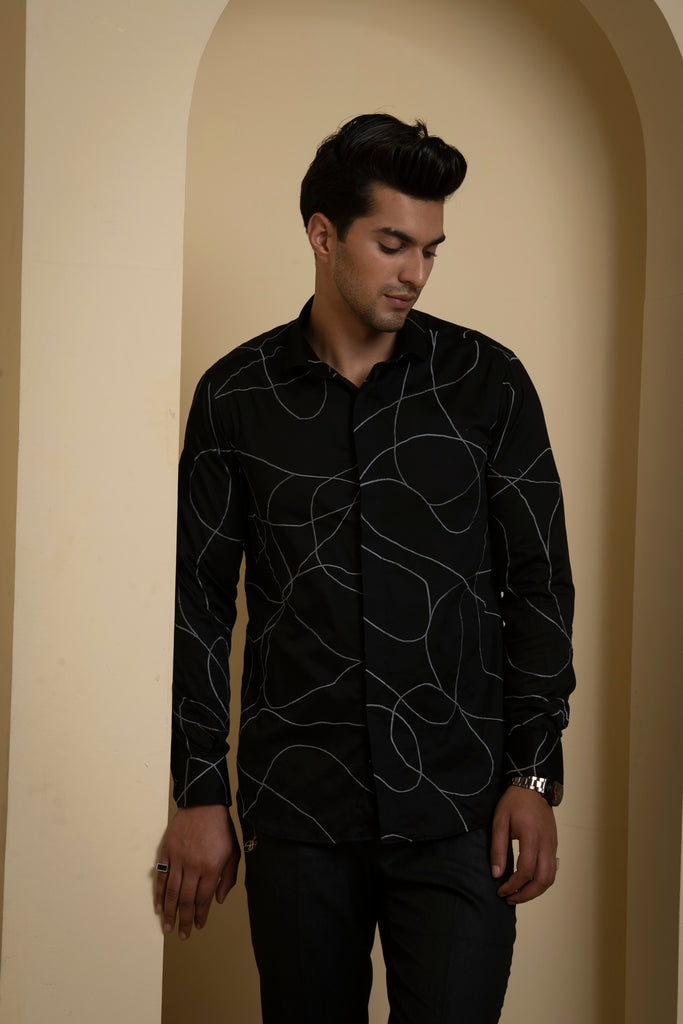 Men's Black Color Grayab Full Sleeves Shirt