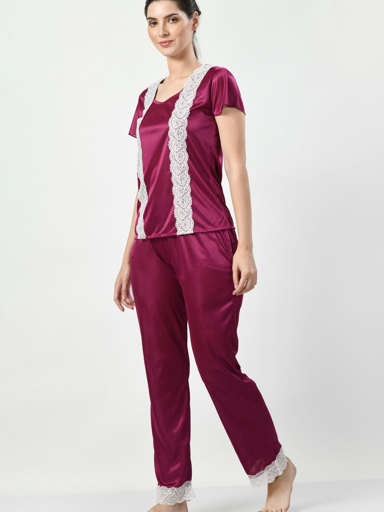 Women's Satin Magenta Nightdress