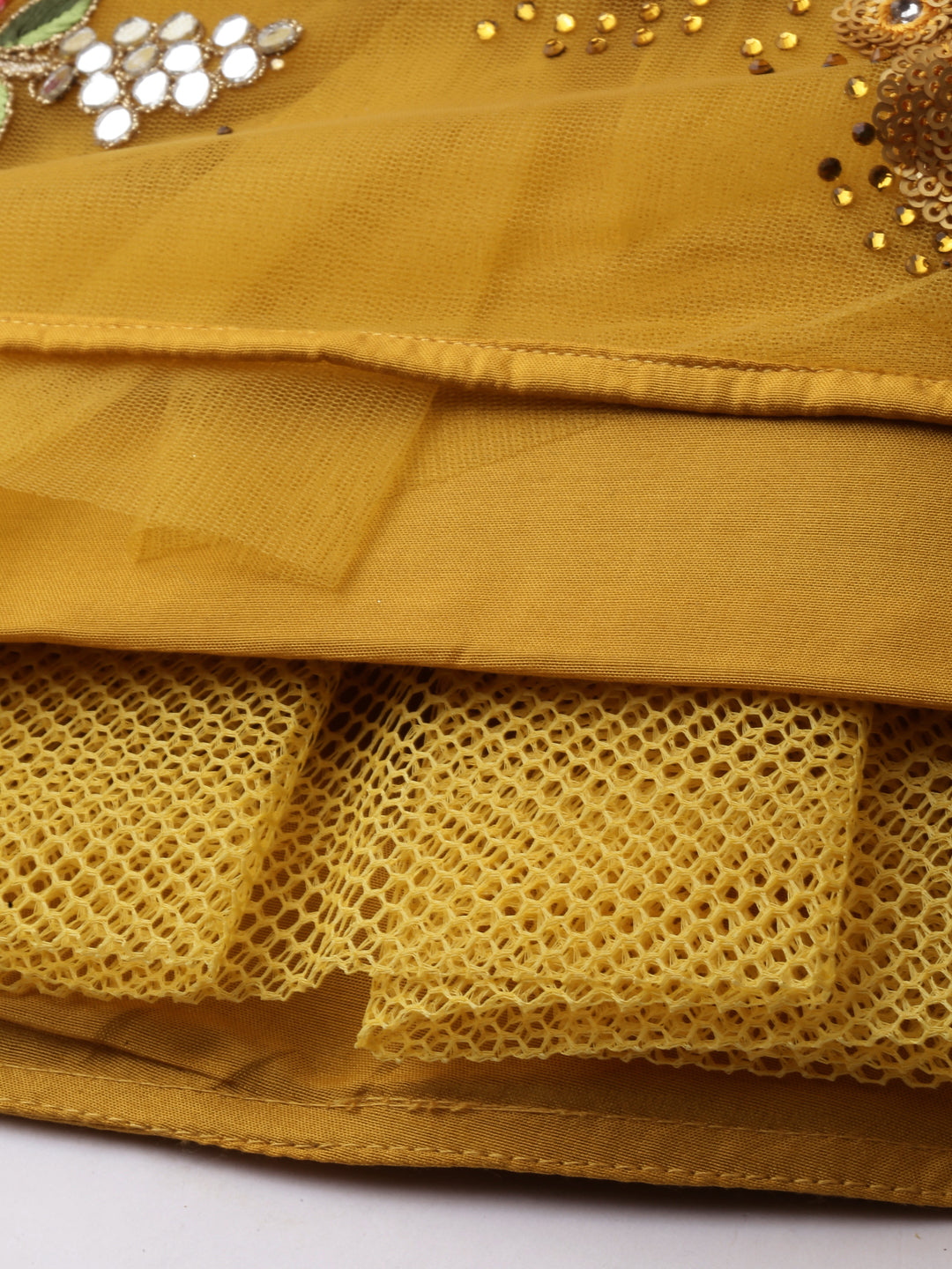 Women's  Mustard Net Ready To Wear Stone Work Lehenga Choli - Royal Dwells