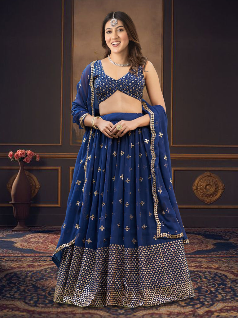Women's Black Georgette Embroidered Lehenga Choli With Dupatta