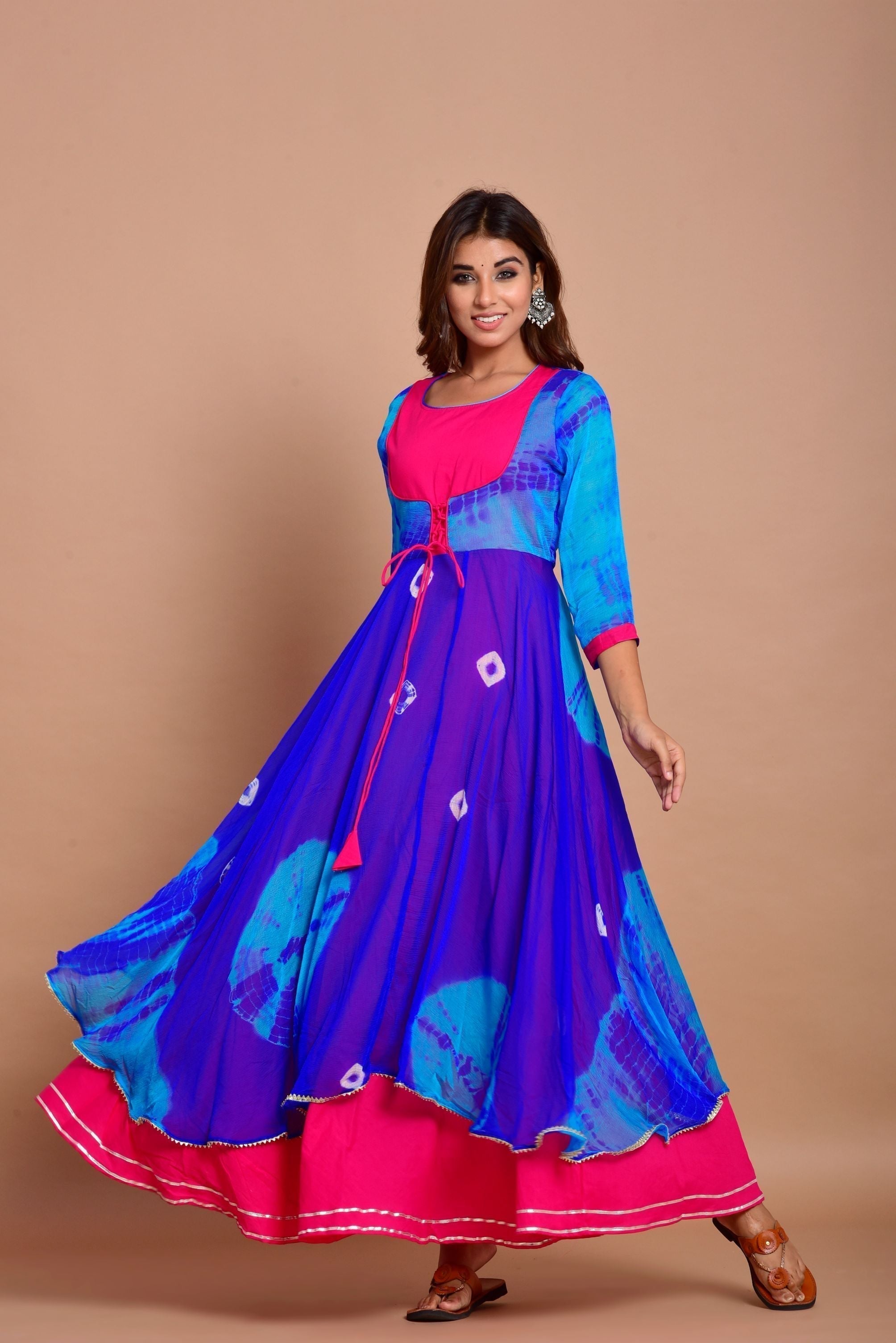 Women's Tye-Dye Layered Anarkali Dress (1Pc) - Final Clearance Sale