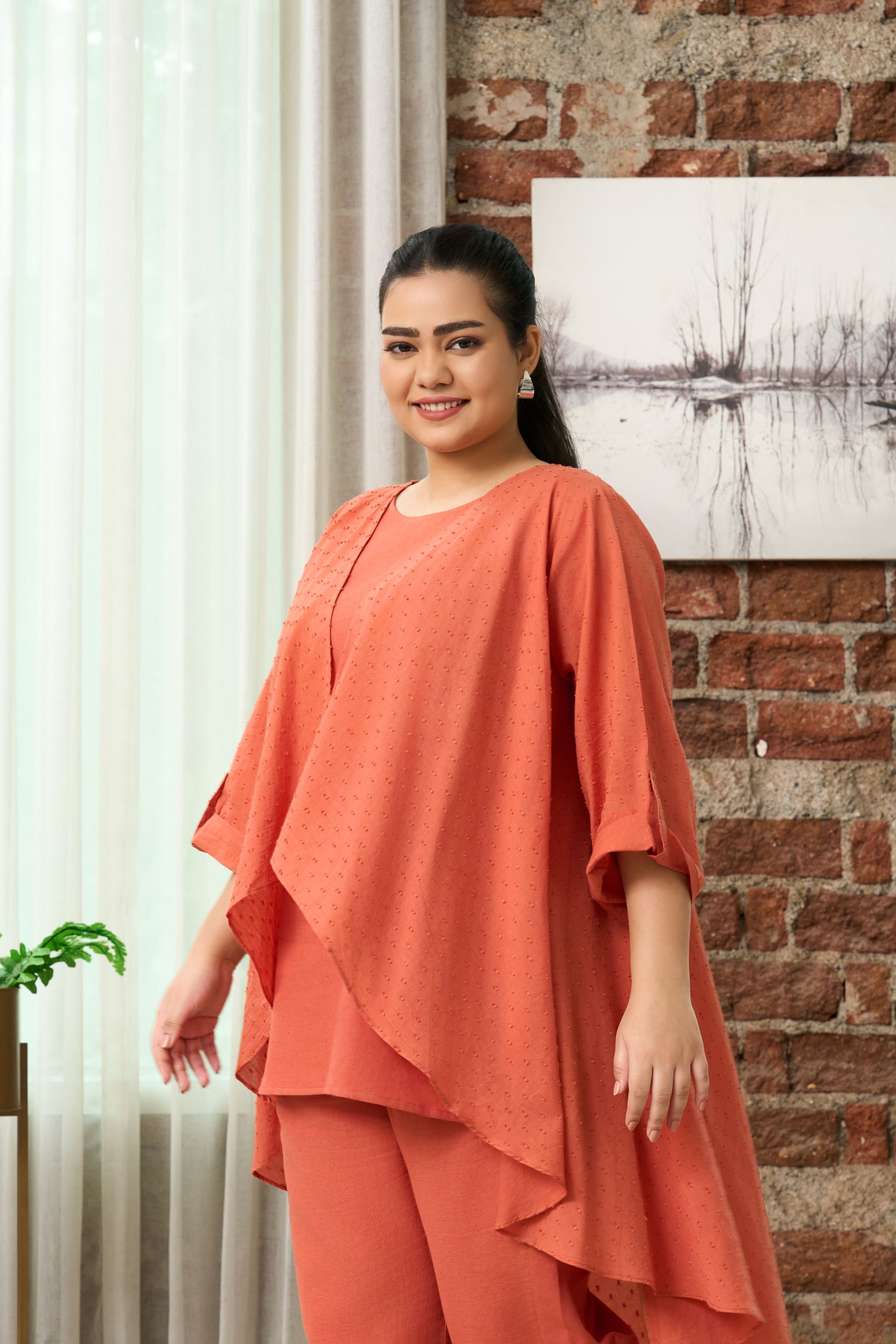 Women's Rust Orange  Co-Ord Set With Shrug(Set Of 3) - Nangalia Ruchira