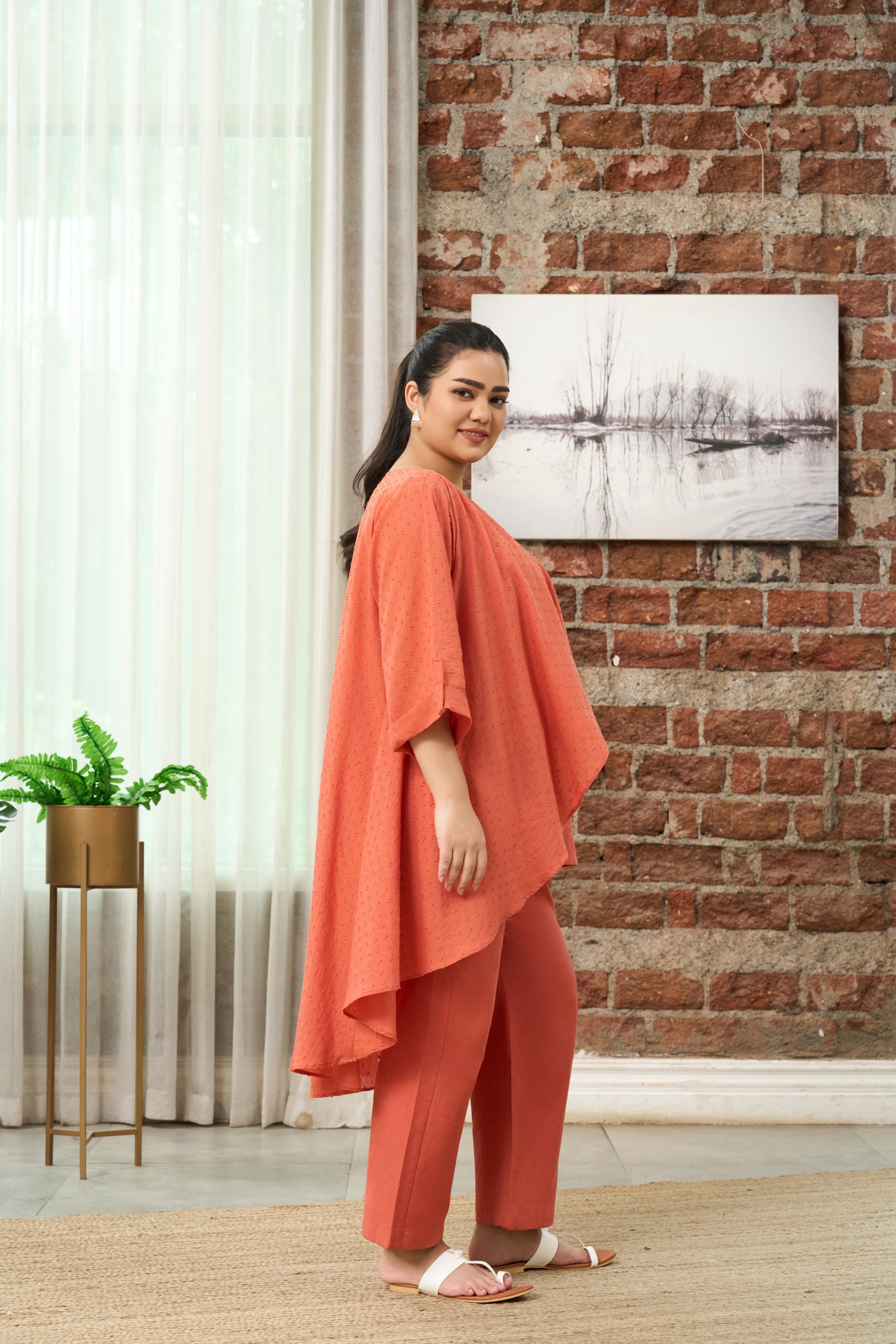 Women's Rust Orange  Co-Ord Set With Shrug(Set Of 3) - Nangalia Ruchira