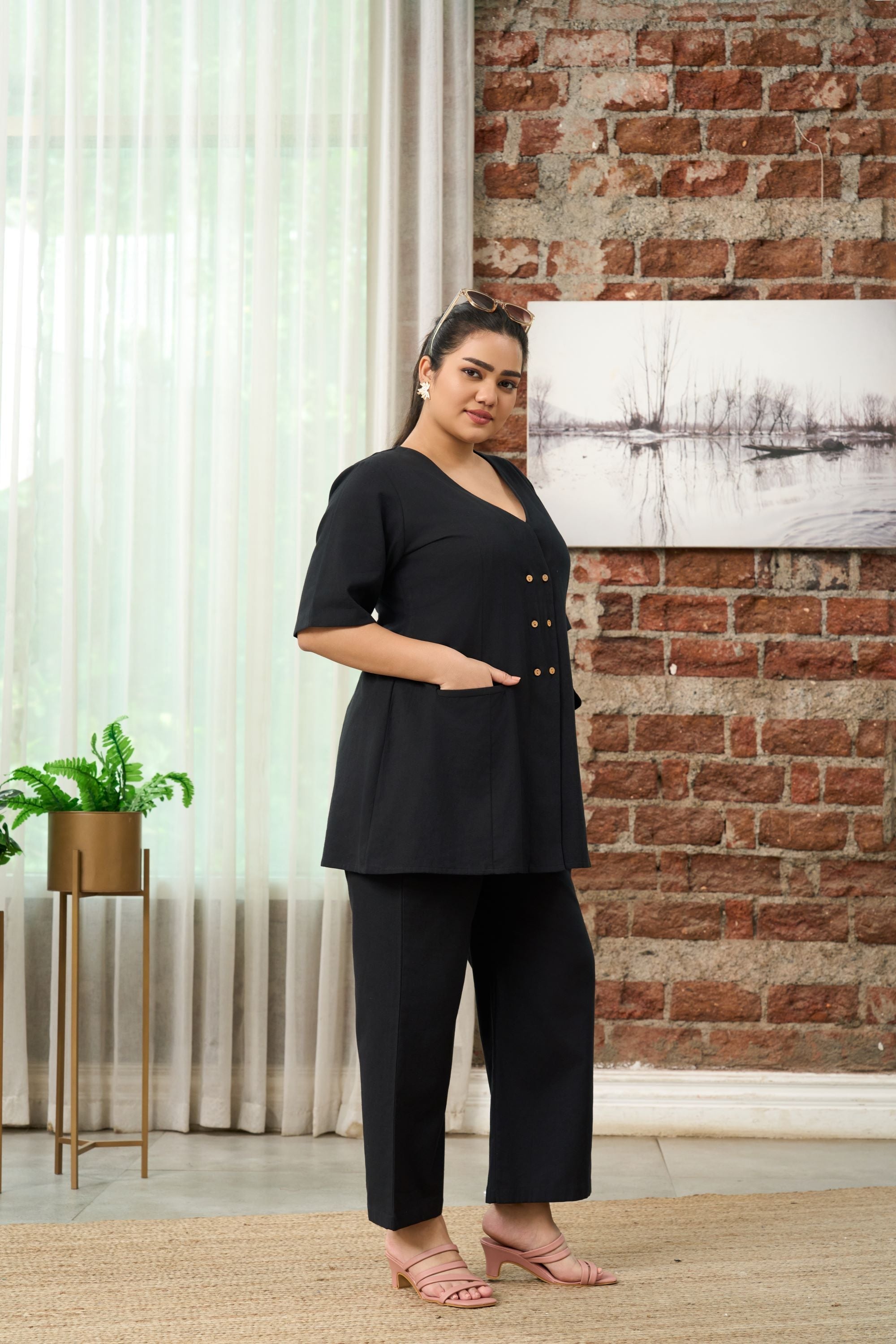 Women's Black Short-Sleeve Linen Formal Jacket - Nangalia Ruchira