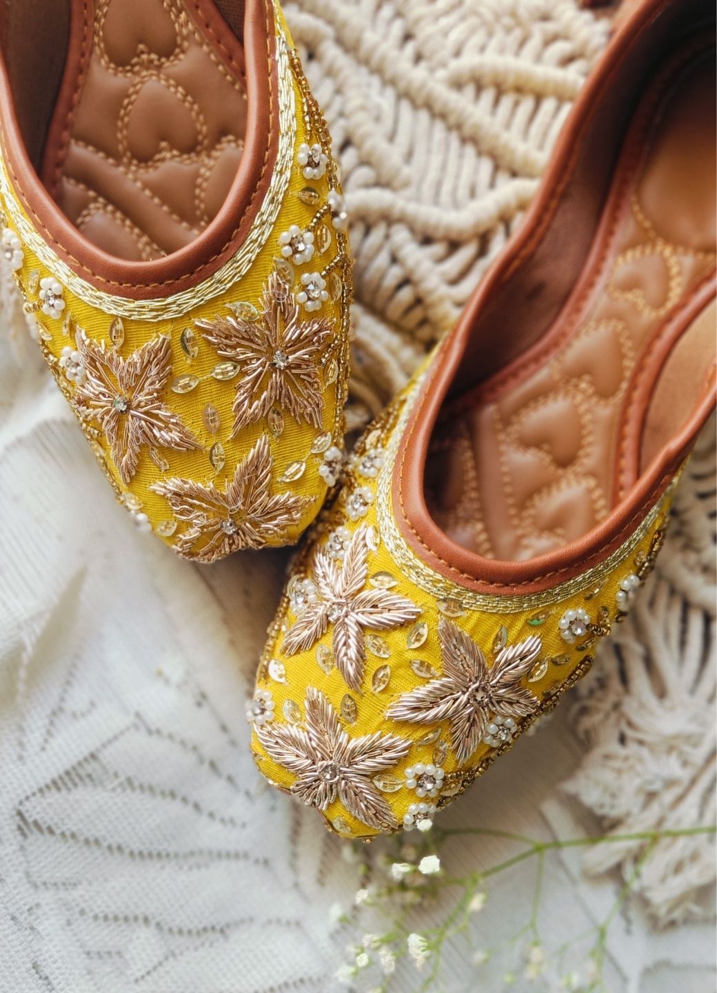 Women's Yellow Hand Embroidered Indian Handcrafted Ethnic Comfort Footwear