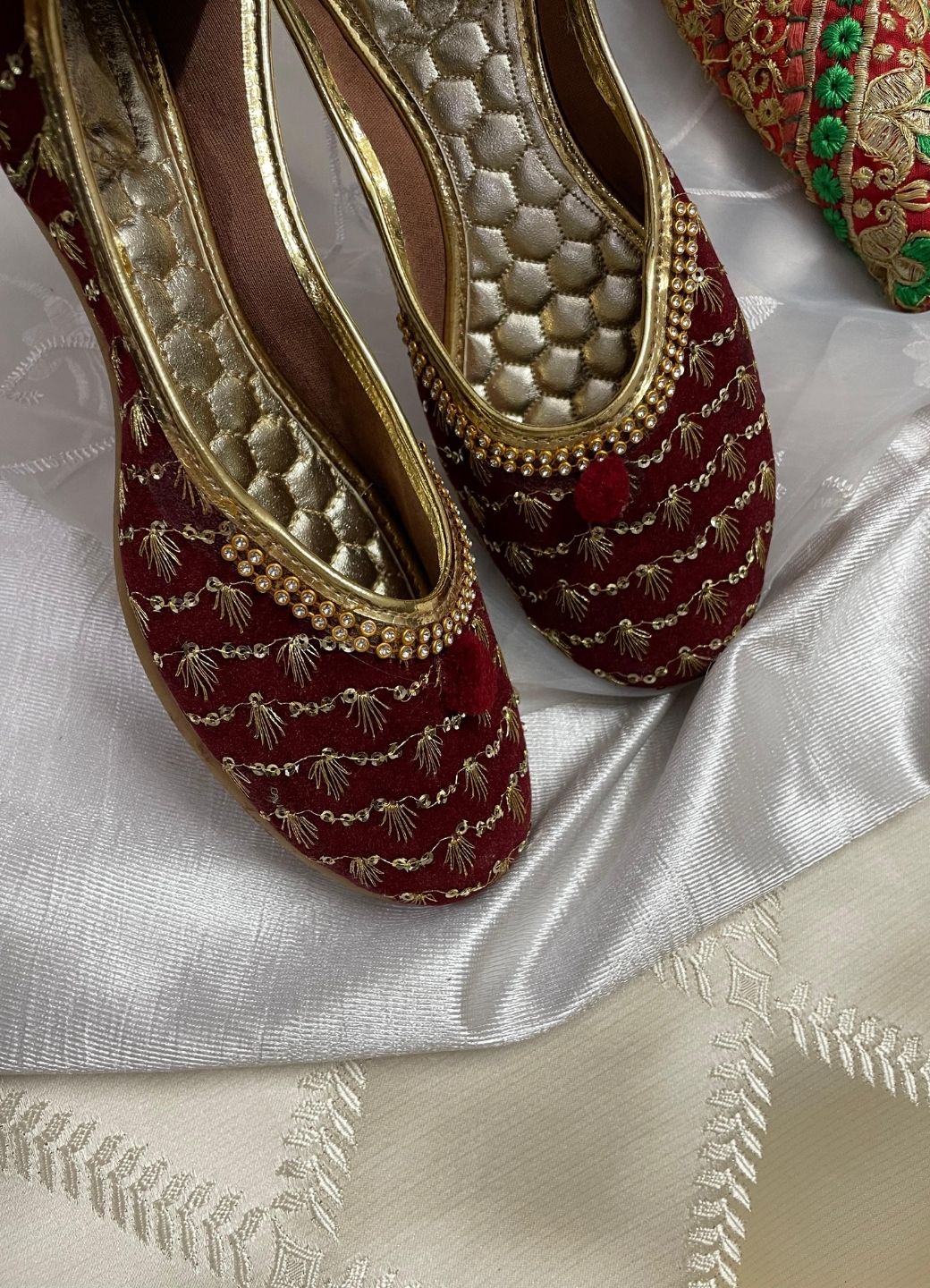 Women's Maroon Velvet Star Womens Indian Ethnic Comfort Footwear