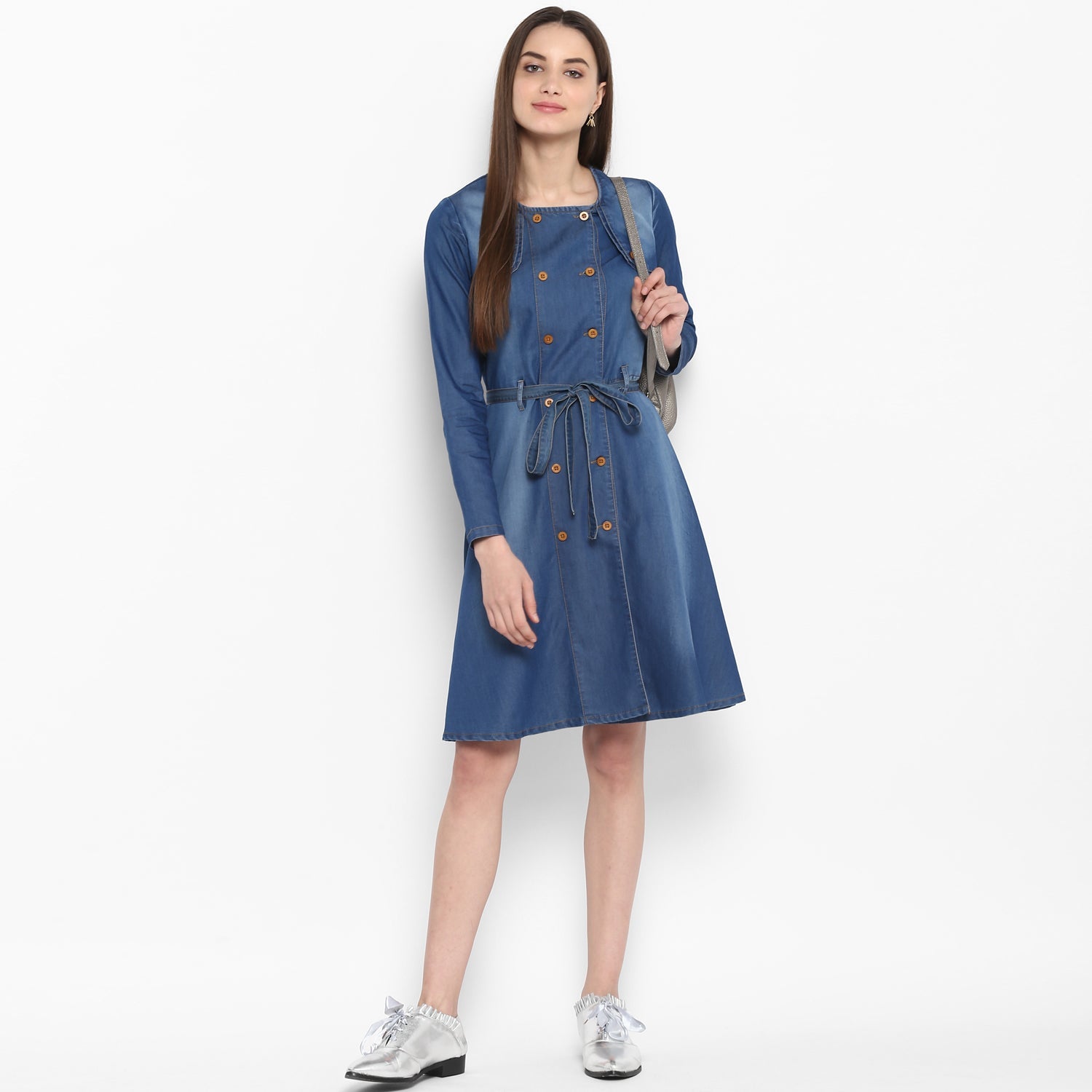 Women's Denim Dress with Shoulder Placket detail