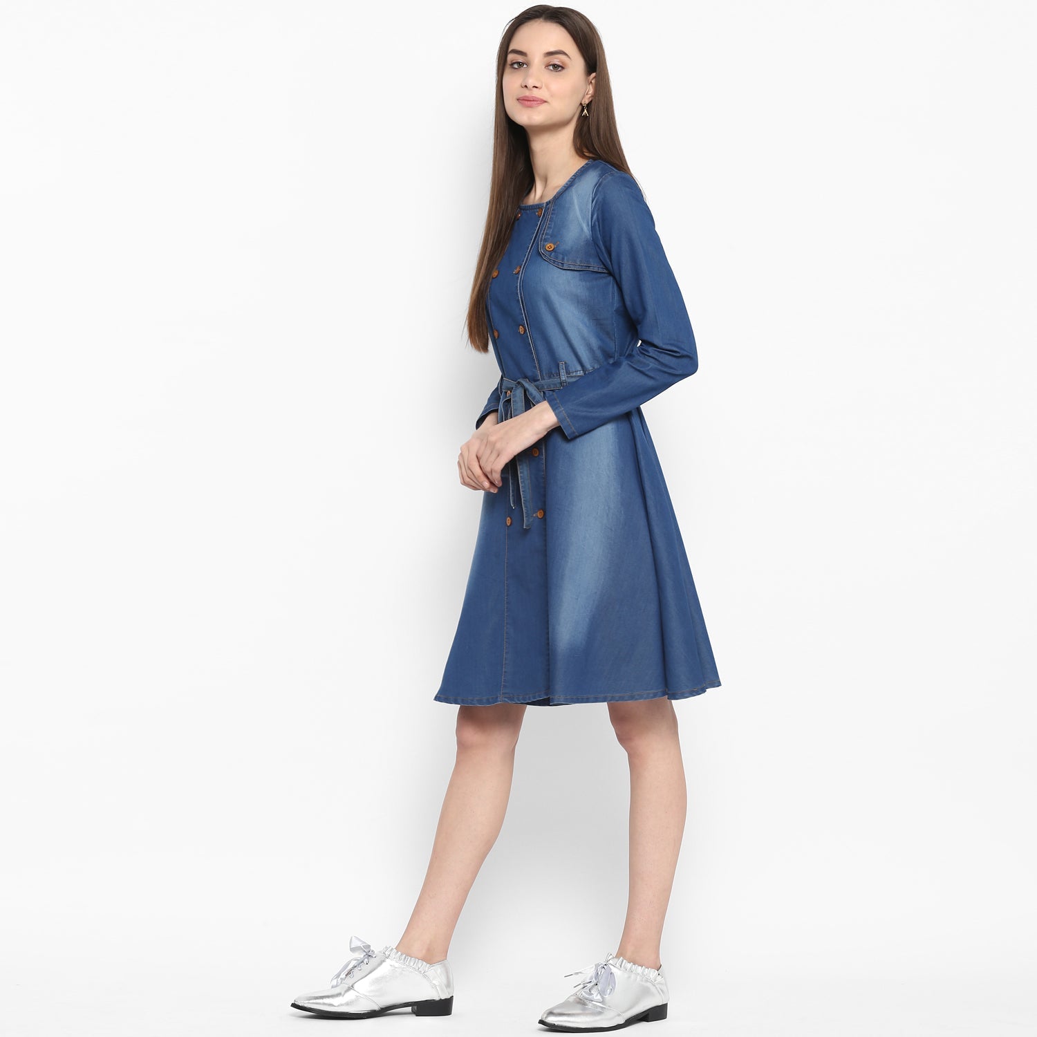 Women's Denim Dress with Shoulder Placket detail