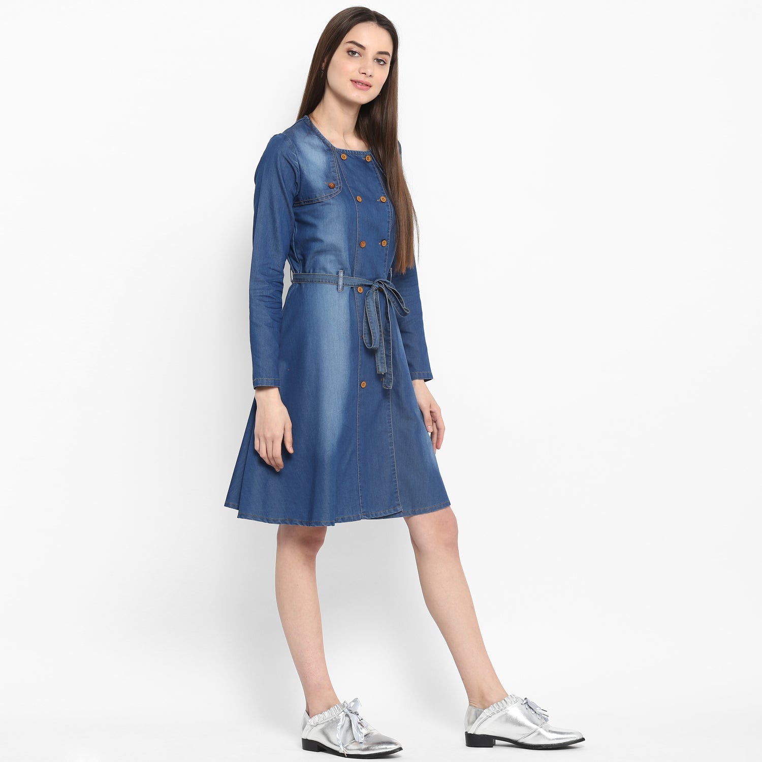 Women's Denim Dress with Shoulder Placket detail