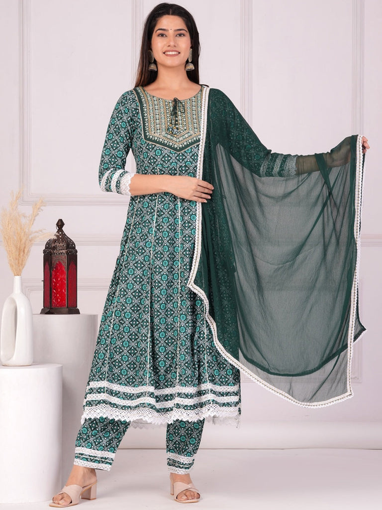 Women's Ethnic Motifs Printed Regular Anarkali Kurta & Palazzos With Dupatta