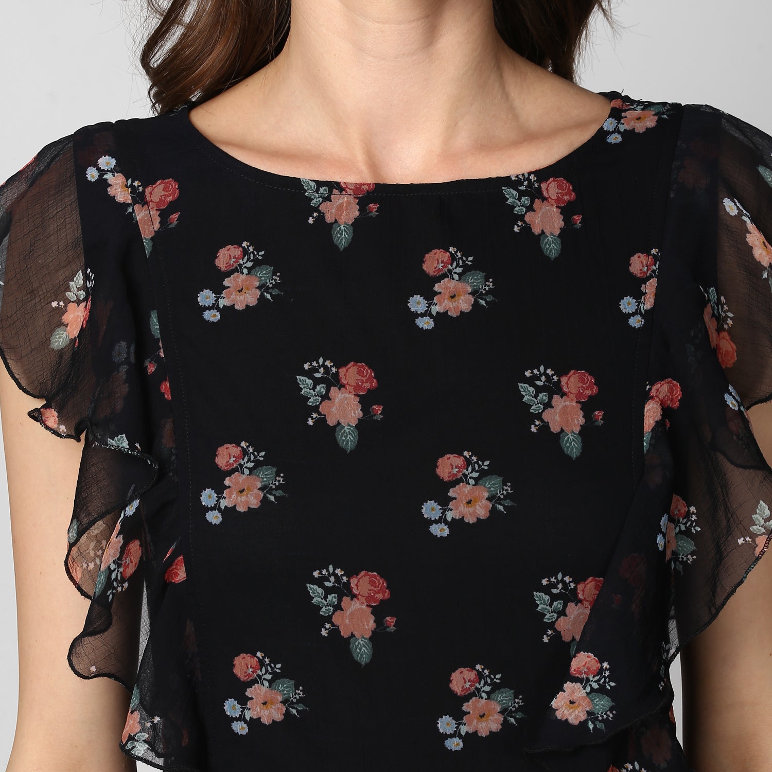 Women's Black Printed Maxi Dress with Lining