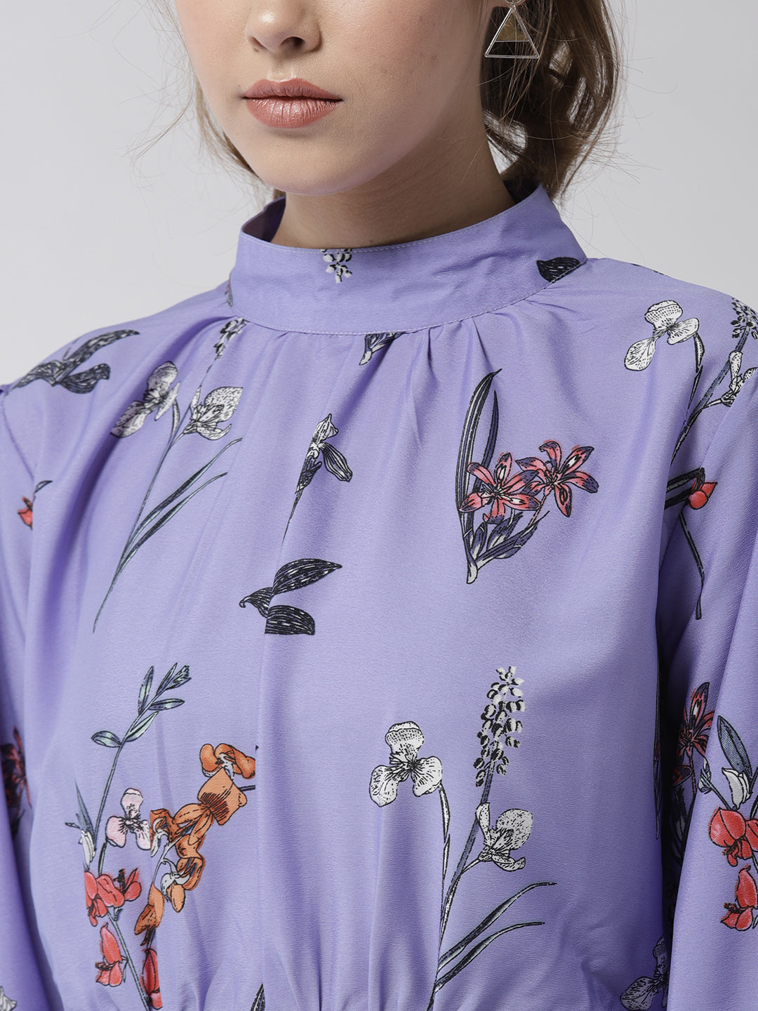 Women's Lavender Satin Floral Print Midi Dress