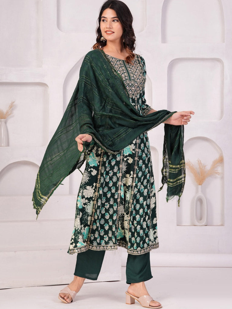 Women's Floral Printed Kurta with Palazzos & Dupatta