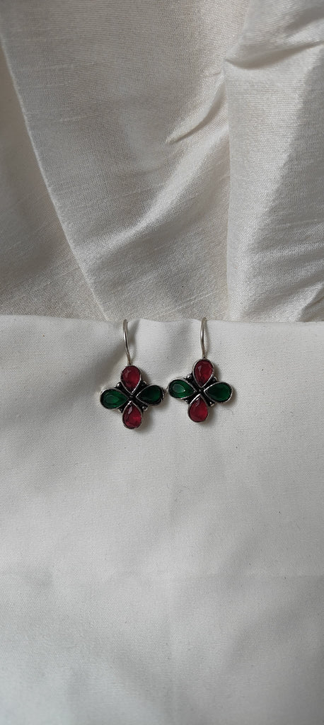 Pink & green minimal floral earrings for women