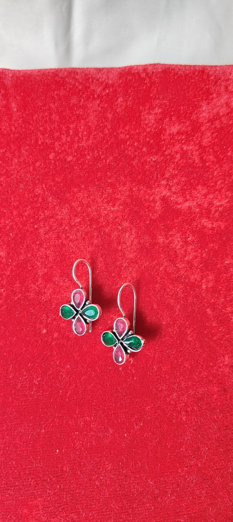 Pink & green minimal floral earrings for women