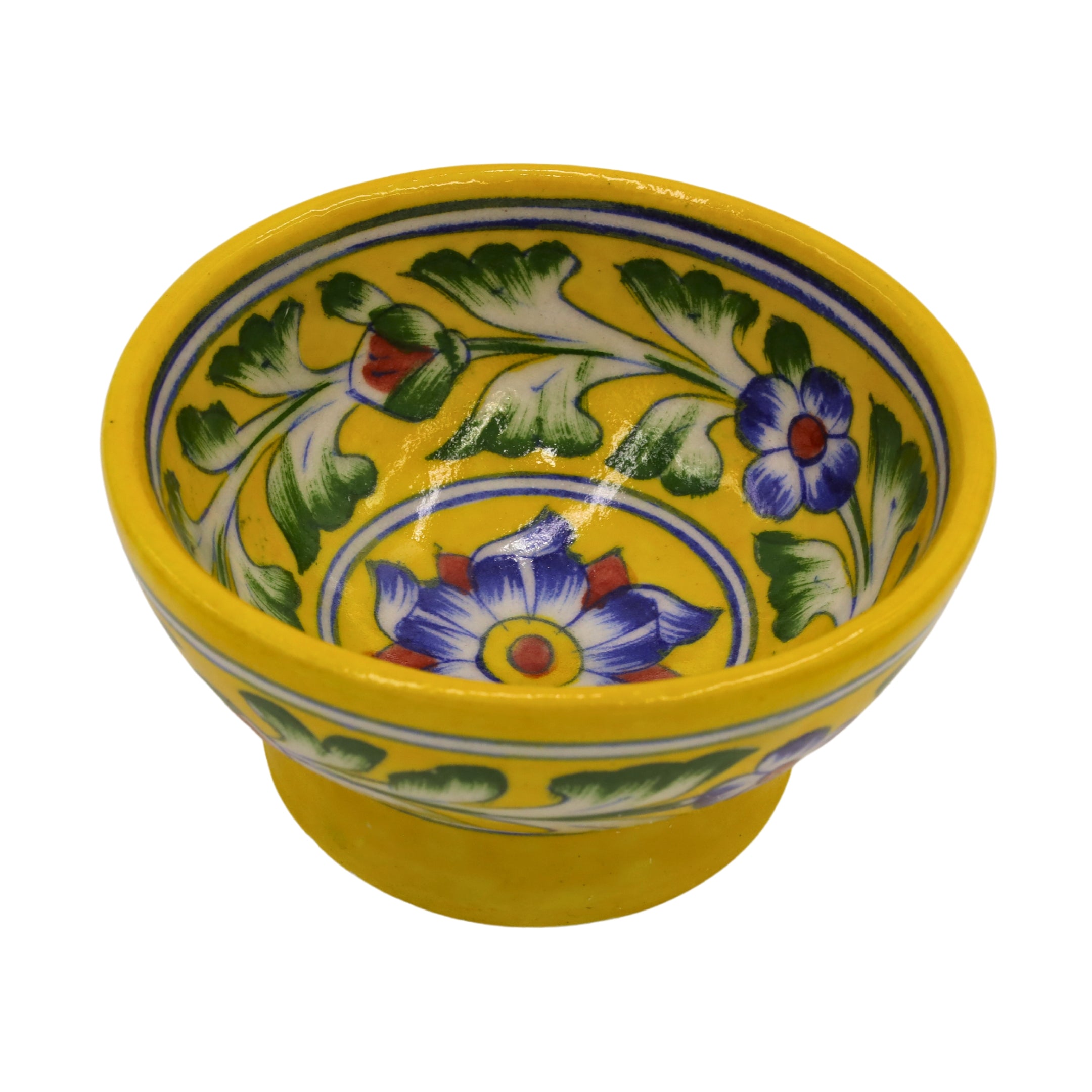 Blue Pottery Round Bowl - Yellow - Natriel