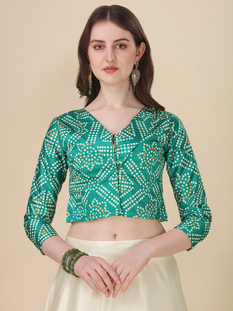 Women's Ethnic Motifs Digital Print Shiney Satin Croptop Lehenga Choli With Unstitched Blouse