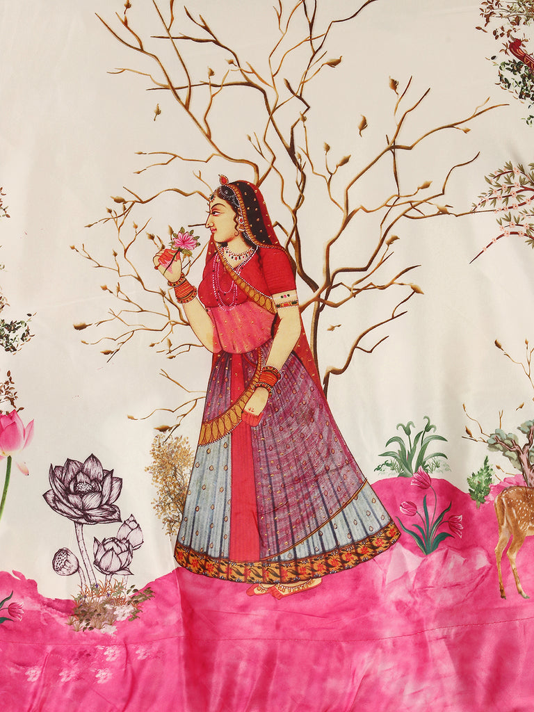 Women's Ethnic Motifs Digital Print Shiney Satin Croptop Lehenga Choli With Unstitched Blouse