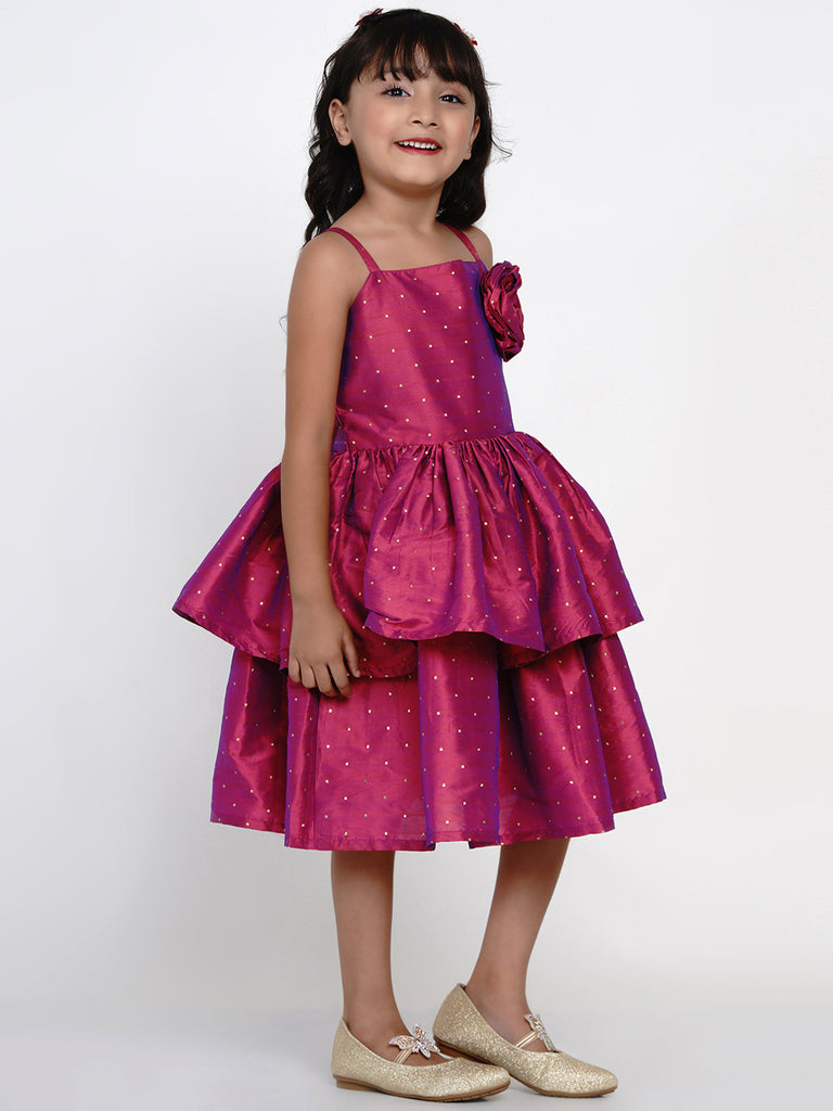Girl's Fuchsia Jacquard Midi Dress