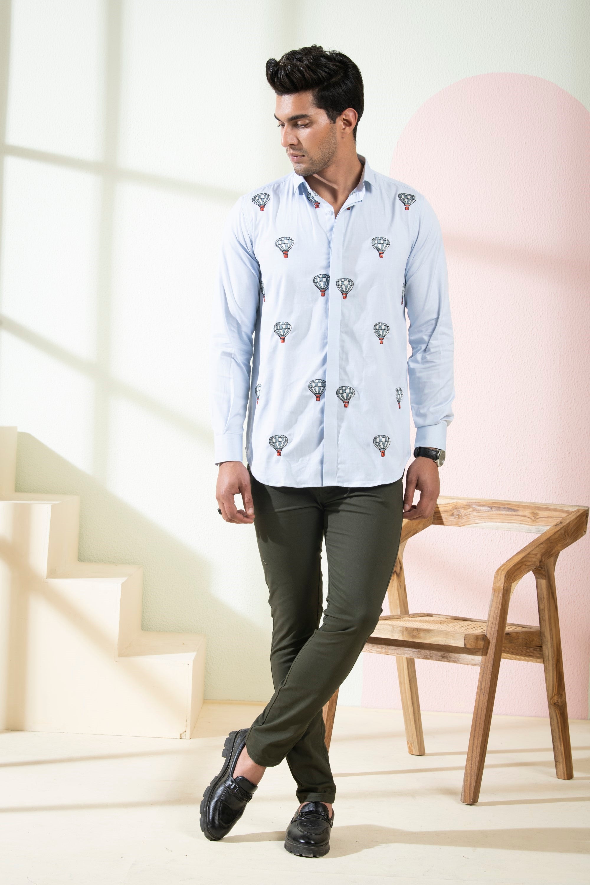 Men's Light Blue Color Float Full Sleeves Shirt - Hilo Design