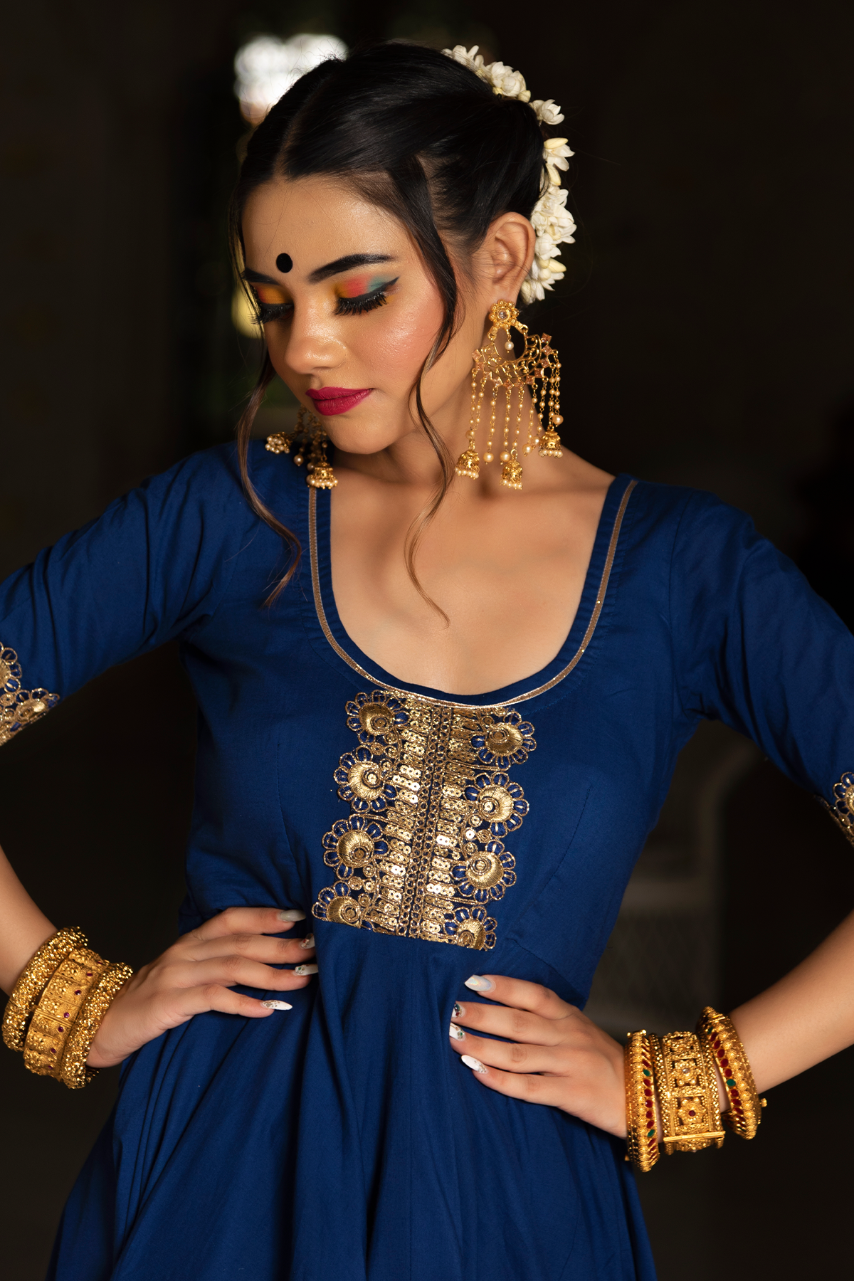 Women's Blue Anarkali suit with Dupatta by Pomcha Ja