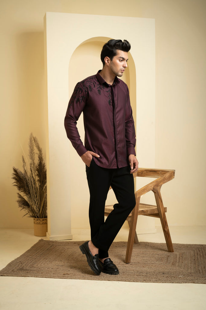 Men's Burgundy Color Daze Full Sleeves Shirt