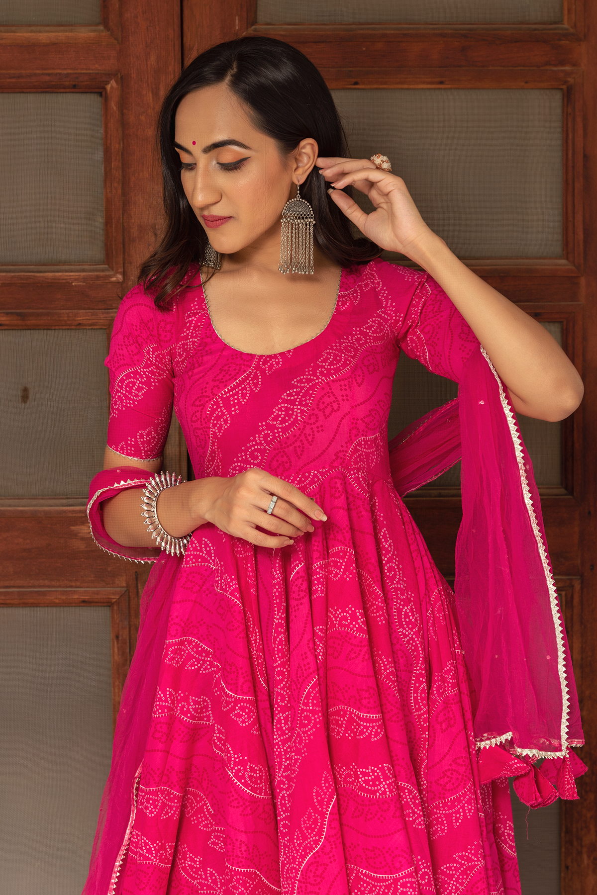 Women's Pink Anarkali suit set with Pants & Dupatta (3pcs set) - Pomcha Jaipur USA