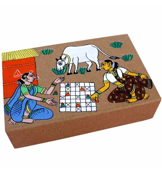 Raw Silk - ASHTA CHAMMA in 500 year old Cheriyal Hand Painted Box, rare and exclusive