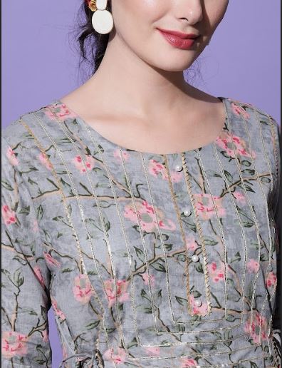 Women's H & N Floral Printed Gota Patti Work Anarkali Kurta