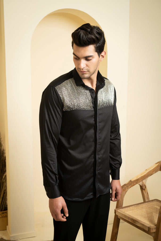 Men's Black Color Glare Full Sleeves Shirt