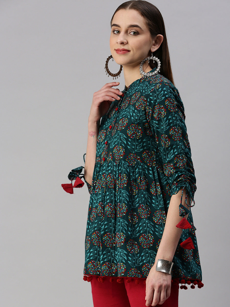 KIPEK Women's Cotton Floral Print Top - Regular Fit Casual Wear, Soft Breathable Blouse For Everyday