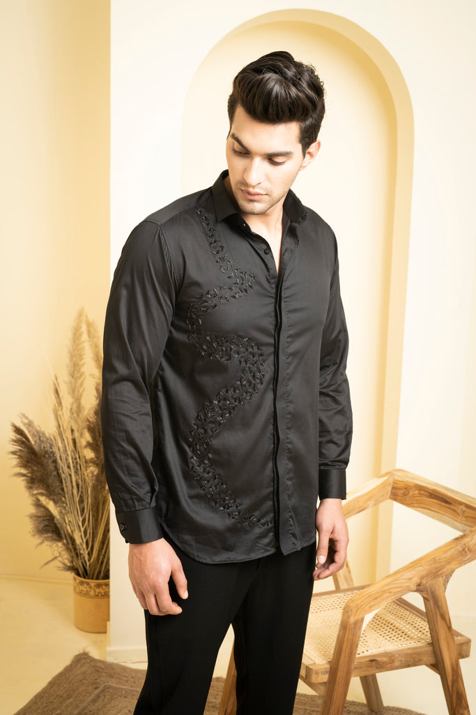 Men's Black Color Awel Full Sleeves Shirt