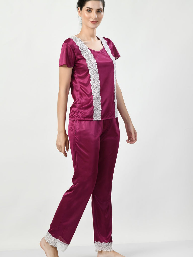 Women's Satin Magenta Nightdress