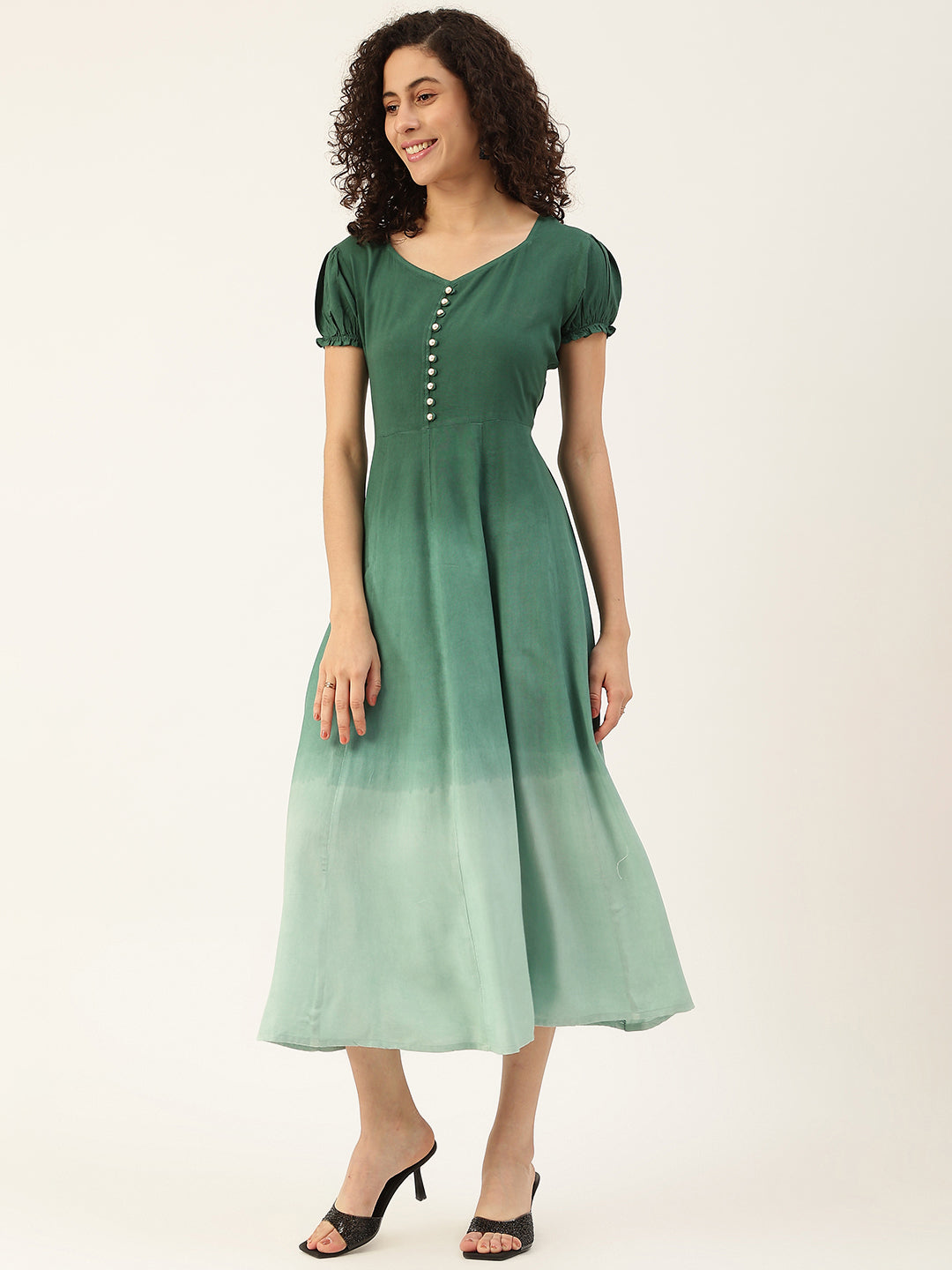 Women's Bottle Green Ombre Tie Dye Rayon Dress