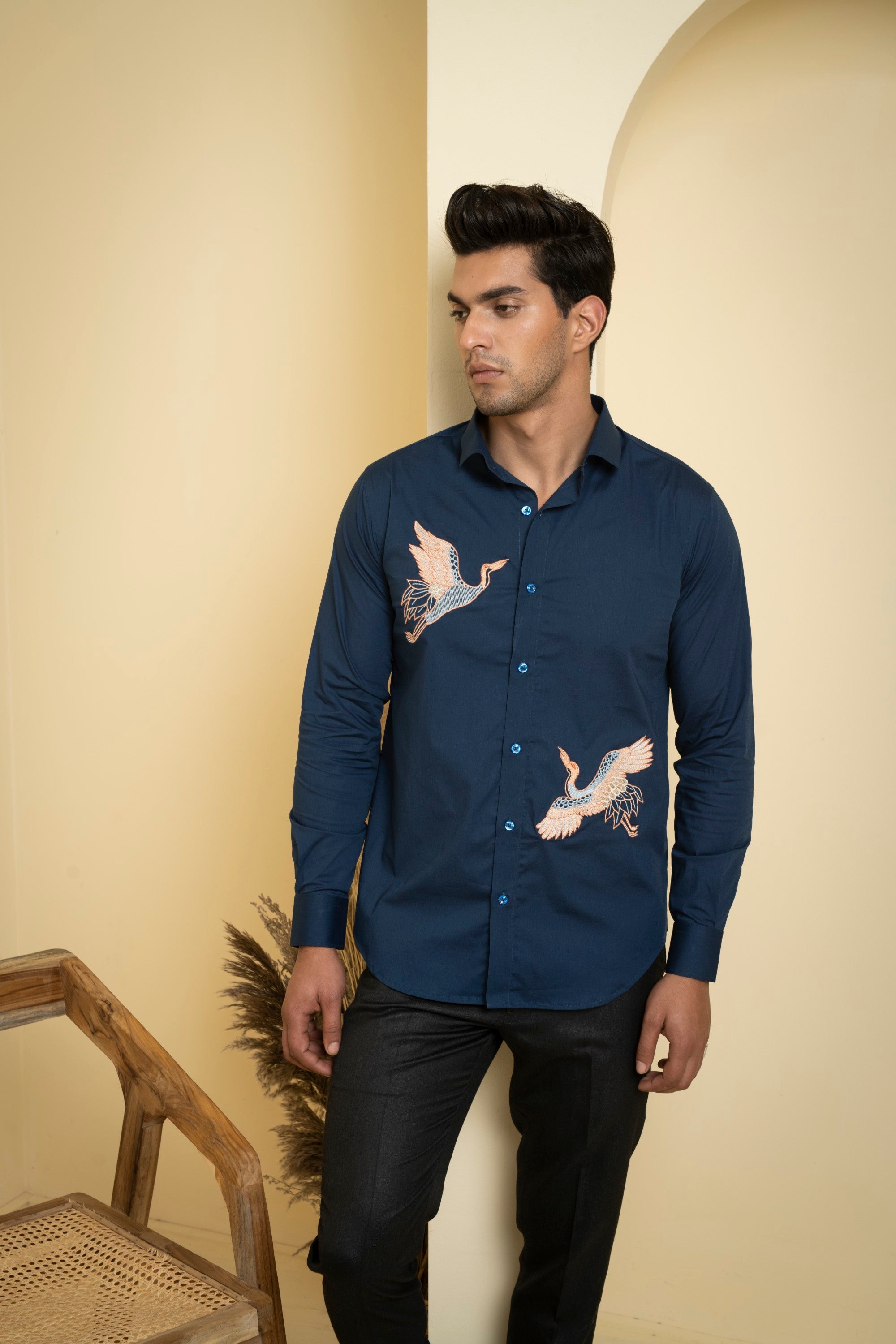 Men's Blue Color Cran Full Sleeves Shirt - Hilo Design