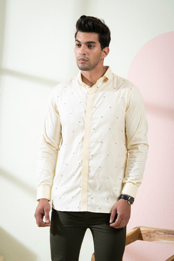 Men's Beige Color Oat Full Sleeves Shirt