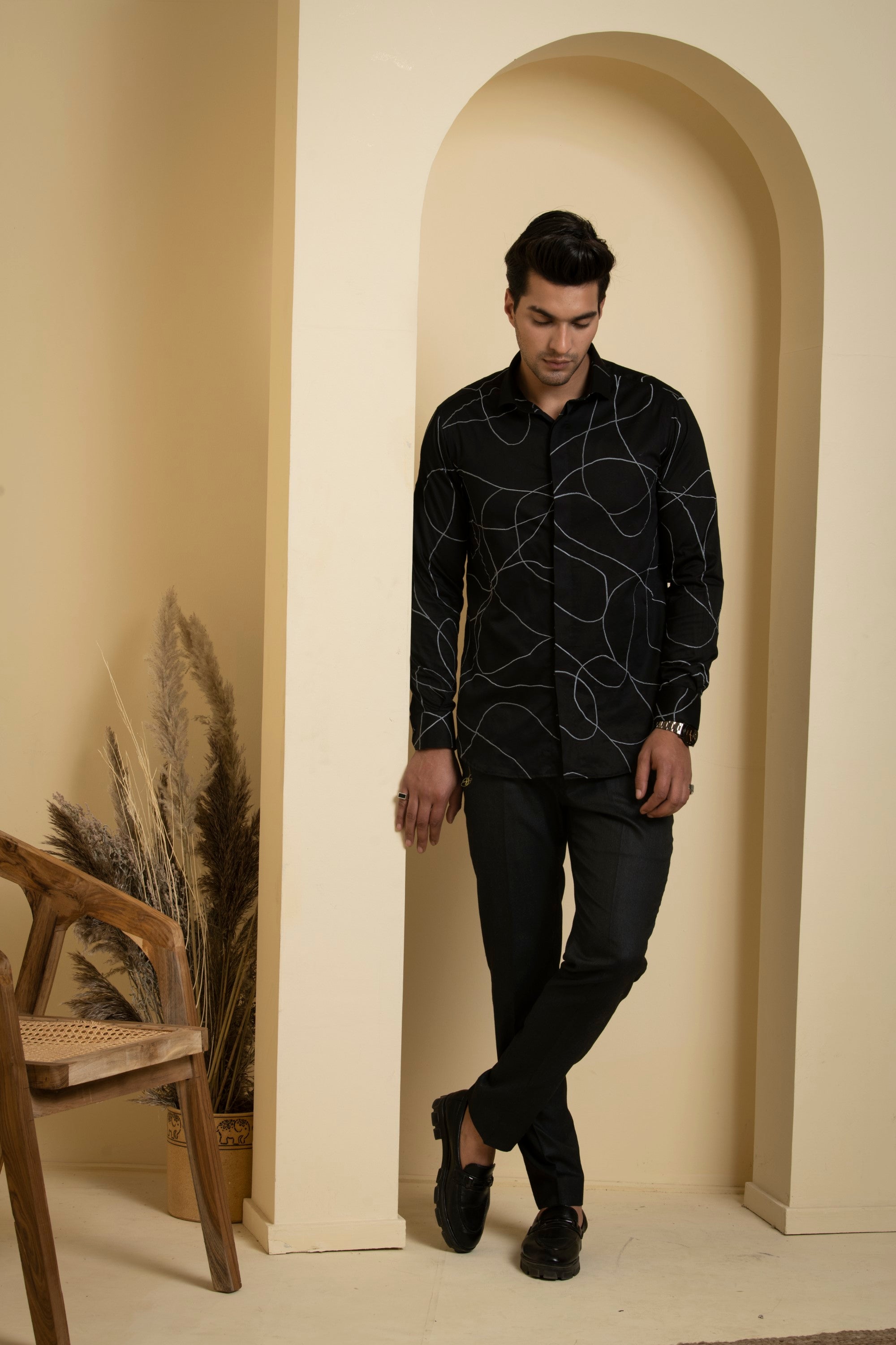 Men's Black Color Grayab Full Sleeves Shirt - Hilo Design