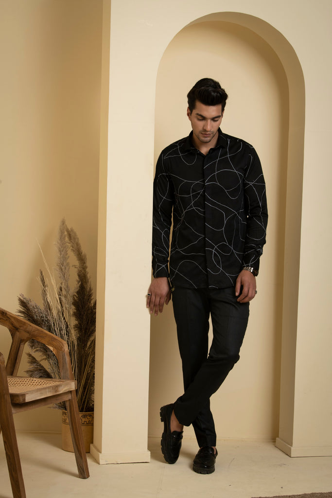Men's Black Color Grayab Full Sleeves Shirt