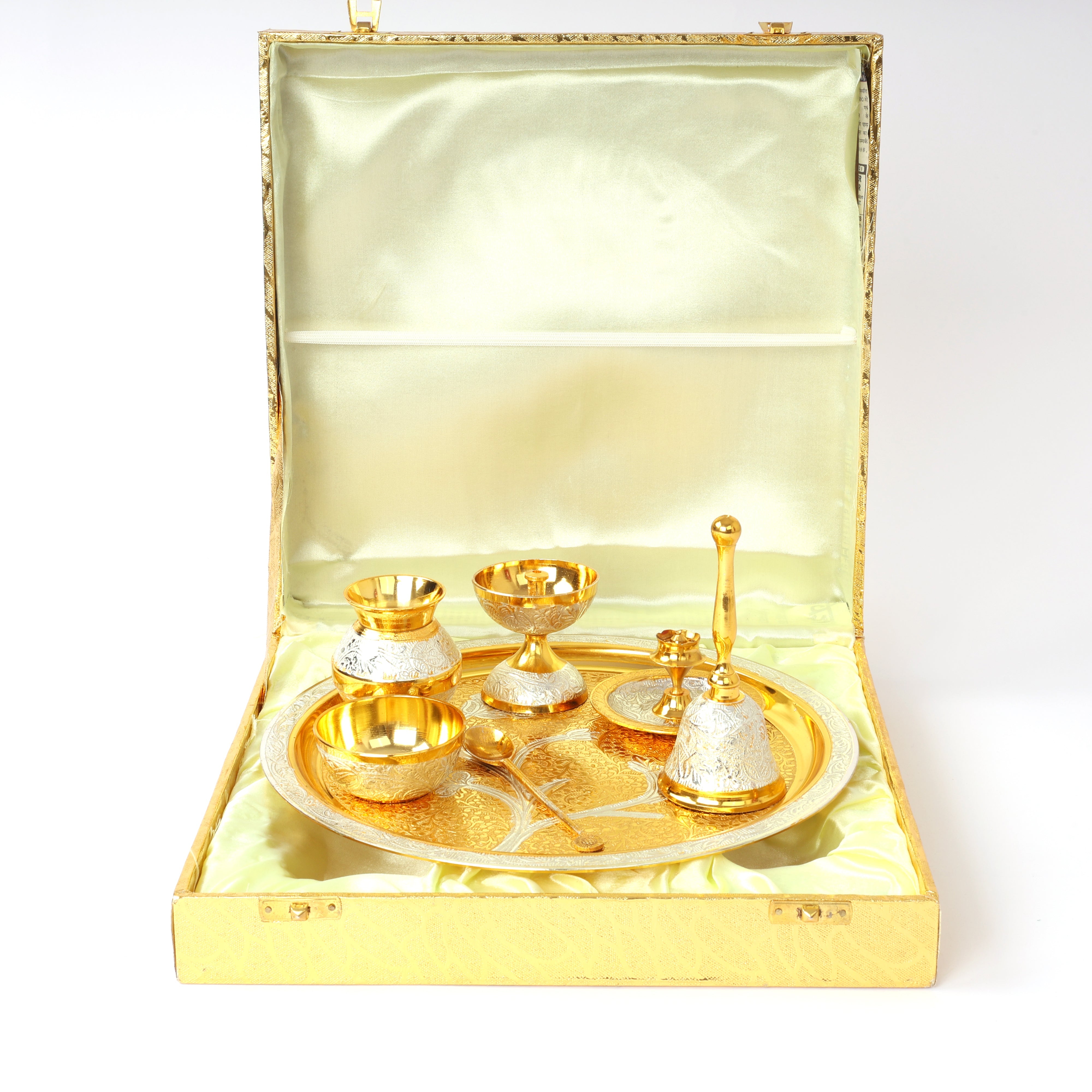 Handcrafted and Hand embossed Premium Brass Pooja Thali Set - Natriel