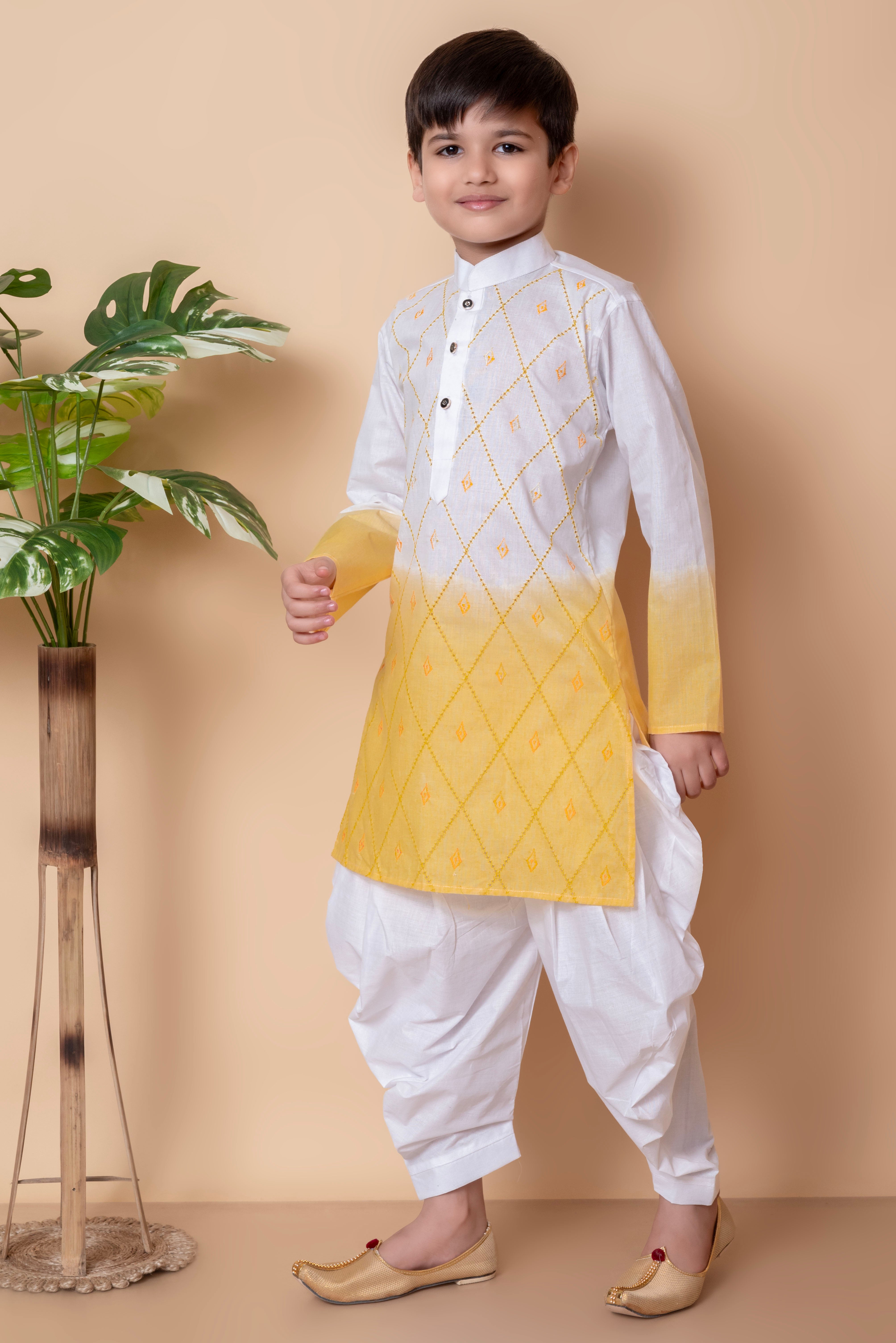 Boy's Cotton  Embroidery Work Kurta And Patiyala Set - Nfc Creation