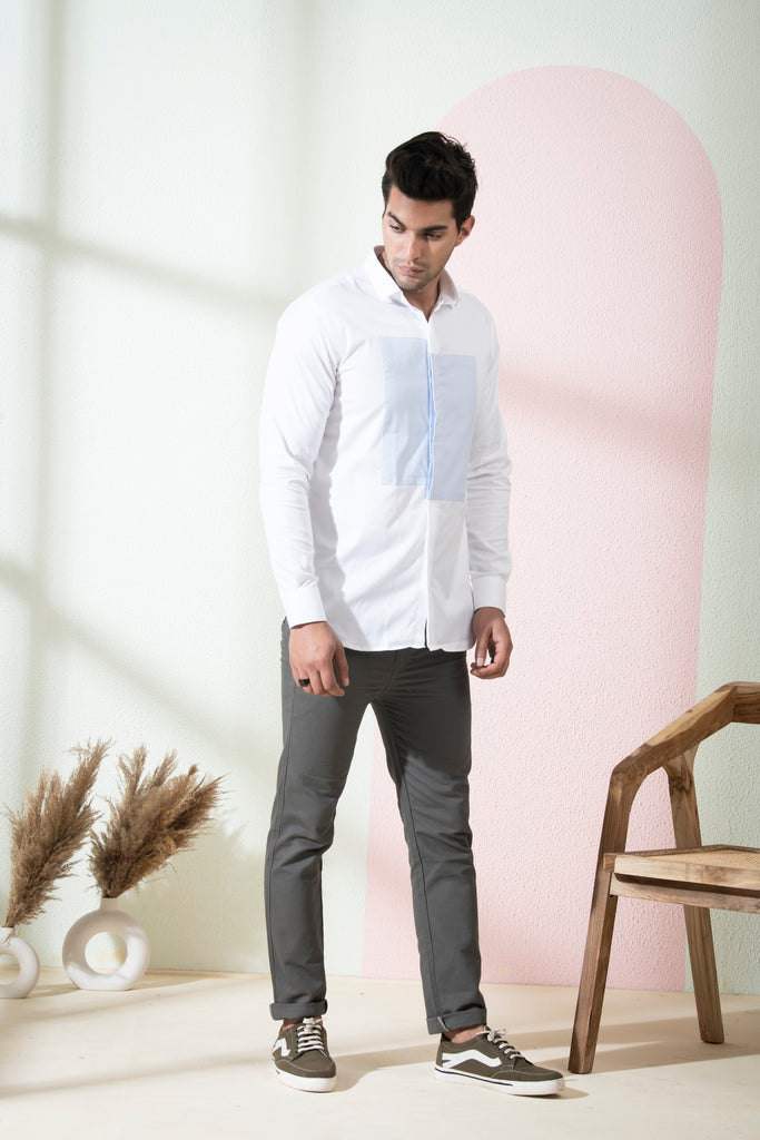 Men's White & Light Blue Color Blix Full Sleeves Shirt