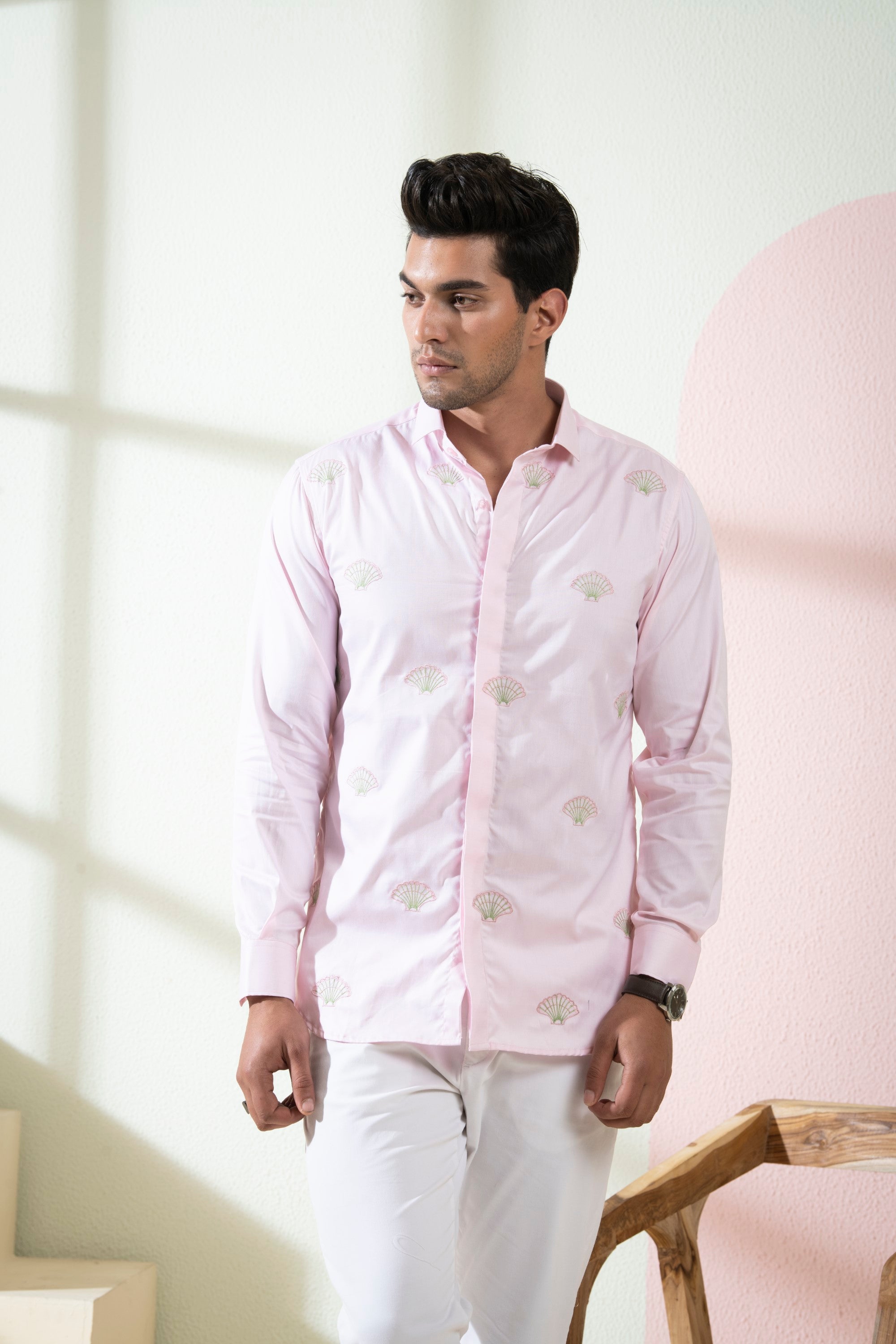 Men's Light Pink Color Shello Full Sleeves Shirt